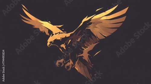 Illustrate a dynamic eagle logo in 2d graphics featuring an impressive falcon or hawk design photo