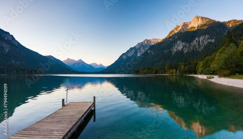 lake hintersee at sunset bavaria germany