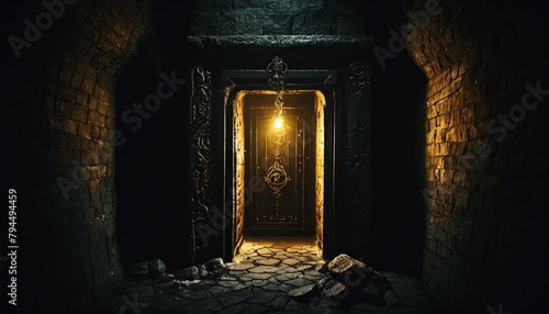 door in the darkness grim dark fantasy dungeon cell necromancer lair horror by generative ai photo