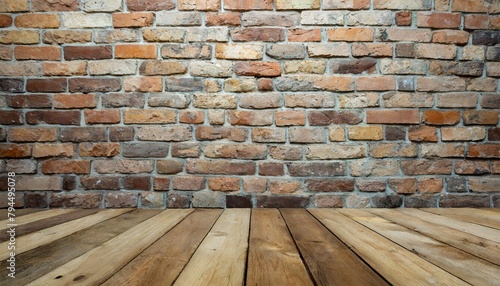 photo realistic generic empty interior design with a light brown stone brick wall is appropriate for use as a virtual backdrop and in video conferences photo