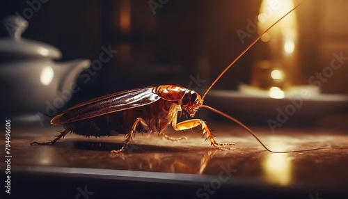 close up of a cockroach on the kitchen table