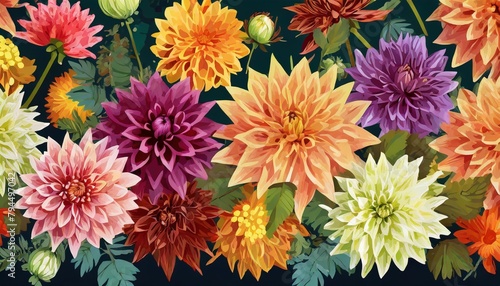 seamless floral border with colorful dahlias spring floral garden border design vector illustration generative ai