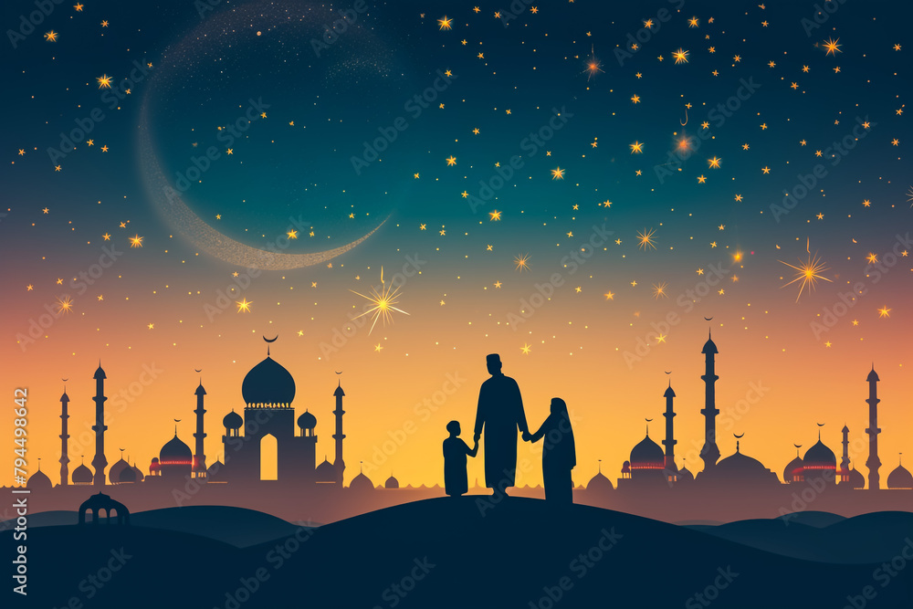 Happy ramadan, happy eid, islamic design, islamic moon, ramadan kareem and islamic greeting abstraction.