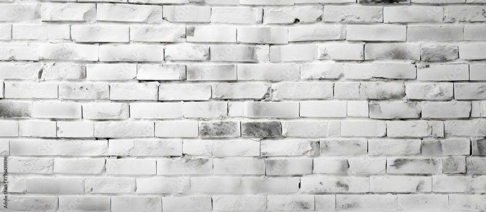 Fototapeta premium Grey rectangular brickwork pattern on building wall, composite material usage