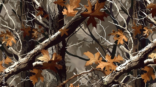 Silent Woods Camouflage: Seamless Vector Pattern Inspired by Real Trees