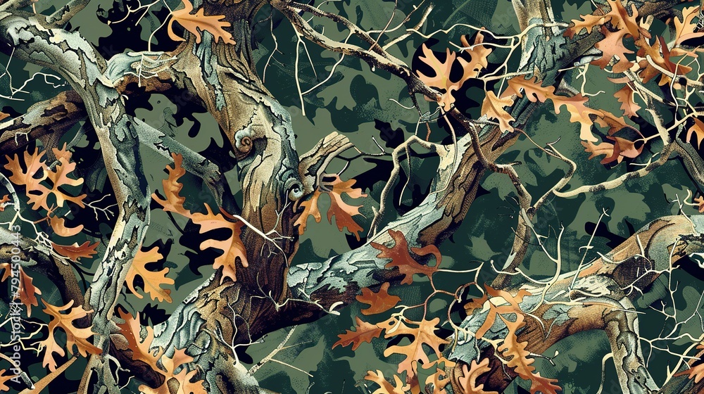 Obraz premium Silent Woods Camouflage: Seamless Vector Pattern Inspired by Real Trees