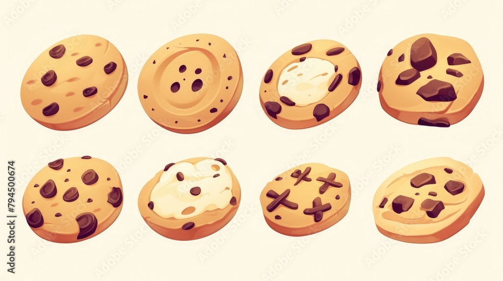 A charming cartoon 2d icon of cookies set against a white backdrop is waiting to captivate you A charming cartoon 2d icon of cookies set against a white backdrop is waiting to captivate you