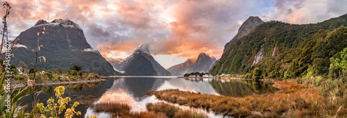Mitre Peak, Sunset, Milford Sound, Fiordland National Park, Te Anau, Southland, South Island, New Zealand, Oceania photo