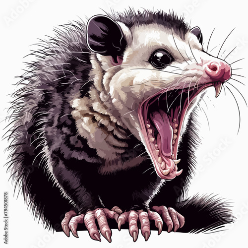 illustration of the cute screaming and running opossum 
