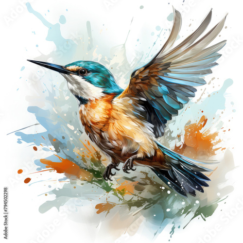 Watercolor king fisher bird catch the fish  clipart Illustration  Generative Ai