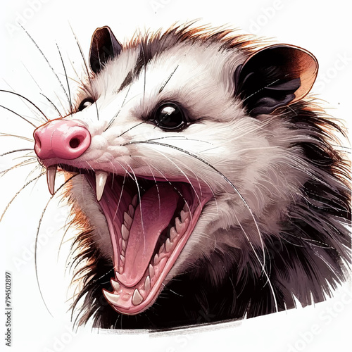 illustration of the cute screaming and running opossum 