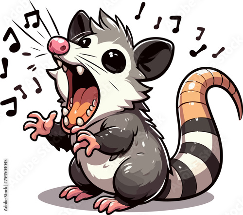 illustration of the cute screaming and running opossum 