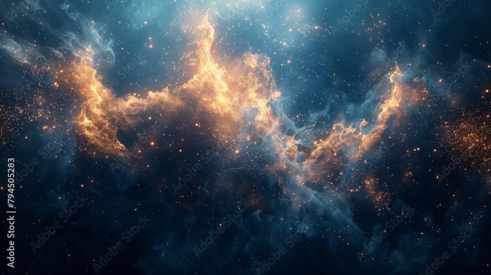Fototapeta premium Glowing particles and dynamic motion create celestial atmosphere, evoking the beauty and mystery of the universe