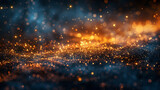 Abstract scene with a dazzling array of golden particles against a dark background
