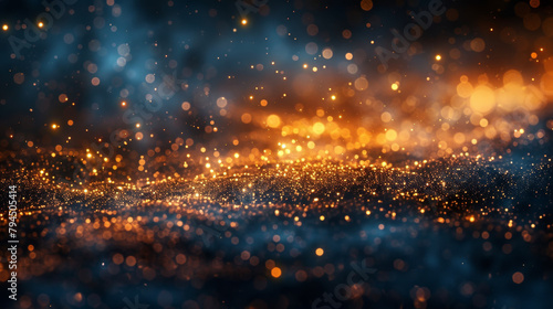 Abstract scene with a dazzling array of golden particles against a dark background © filirovska
