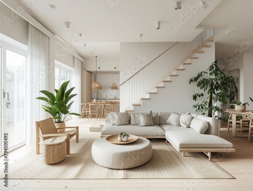 Chic minimalist living room with Scandinavian-inspired furniture, soft textures, and natural light radiates warmth and comfort. 🛋️✨ #ScandiStyle photo