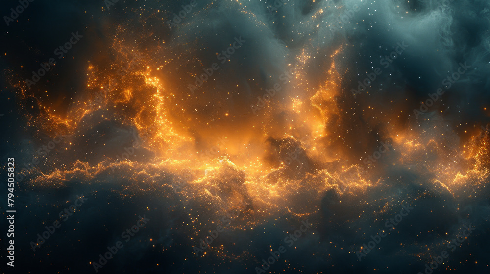 Abstract cosmic scene with swirling golden clouds and starry patterns, creating a luminous and ethereal atmosphere Abstract cosmic scene with swirling golden clouds and starry patterns, creating a luminous and ethereal atmosphere