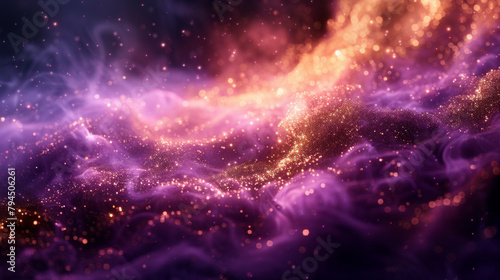 Abstract purple and orange background with flowing waves and glowing particles