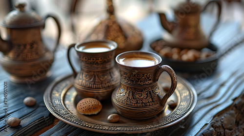 photo of traditional arabic coffee in dallah, Arabic Traditional Hospitality (Saudi Arabia), Arabic Man Hospitality 