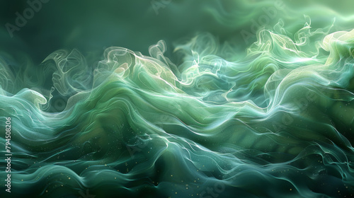 Captivating abstract image featuring swirling waves of translucent green fabric-like textures