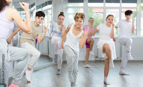 Group of children boys and girls dance dancehall in studio