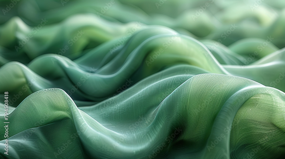 An abstract image featuring soft, undulating waves of translucent green fabric An abstract image featuring soft, undulating waves of translucent green fabric
