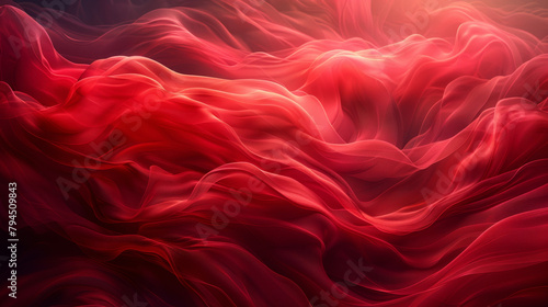 Flowing waves of translucent red fabric, with intricate folds and undulations
