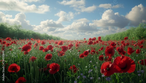 3D render of vibrant poppy field under blue sky. Nature's beauty in digital art. 🌺☁️ #PoppyParadise