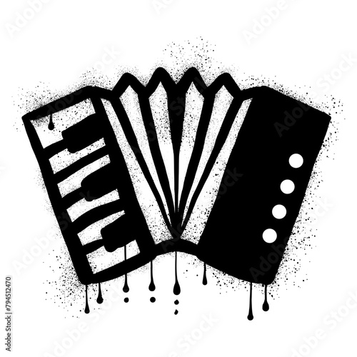 Accordion instrument graffiti drawn with black spray paint