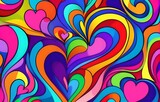 original colorful abstract wallpaper with swirls and shapes of hearts,
