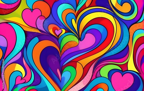 original colorful abstract wallpaper with swirls and shapes of hearts, photo