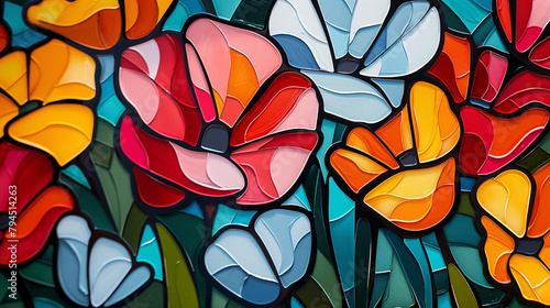 Stained Glass Style Floral Display in Vivid Colors – Perfect for Modern Home Decor and Artistic Wallpapers