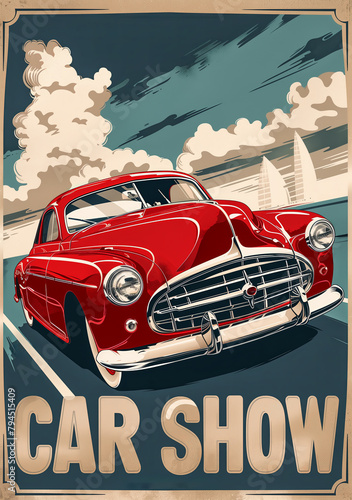 affiche vintage représentant une voiture style années 1950