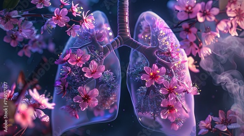 Clean lungs with flowers concept drawing painting art wallpaper background