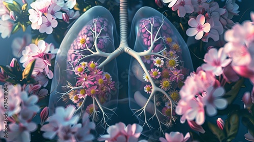 Clean lungs with flowers concept drawing painting art wallpaper background