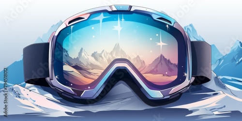 ski goggles with mountain reflection Generative AI