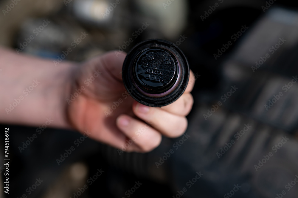 Fototapeta premium Oil filler cap for car engine.