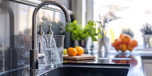 Clean concept: Kitchen dishwashing area exudes simplicity and hygiene for efficient cleanup. 🧼🍽️ #CleanKitchen photo