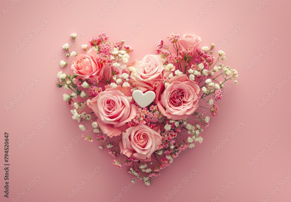 Romantic Heart-Shaped Bouquet of Pink Roses Romantic Heart-Shaped Bouquet of Pink Roses