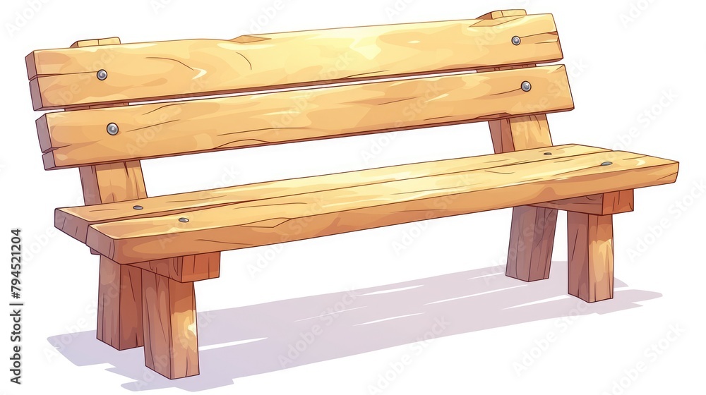 An engaging cartoon illustration of a Wooden Bench beautifully isolated against a crisp white background
