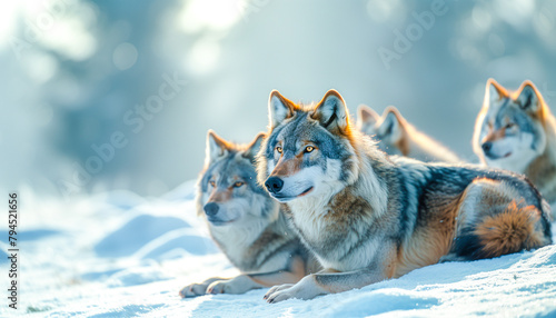 Wolves in the icy mountains. Wolves enjoying the landscape.