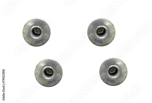 Metal connecting rivets for quick installation - on isolated transparent background. photo