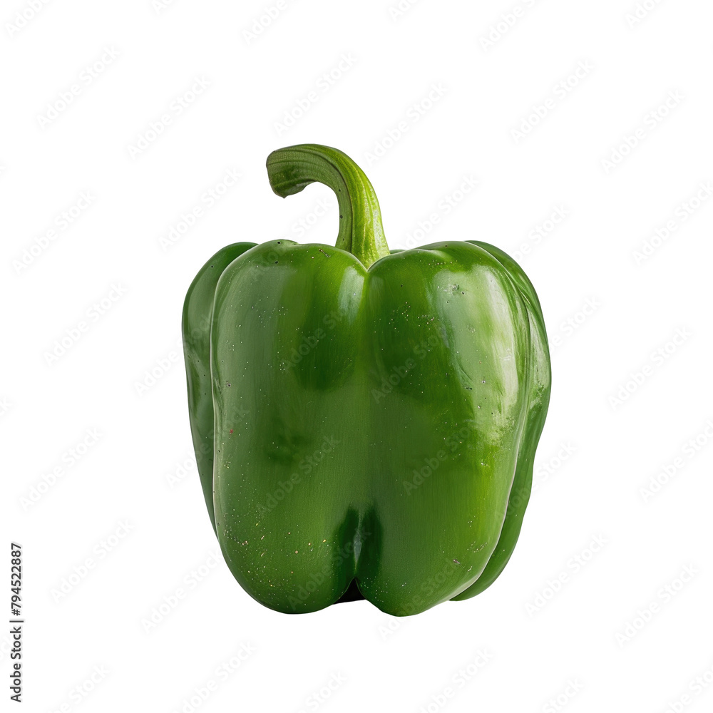 A vibrant green bell pepper stands out against a clean transparent background showcasing the essence of a nutritious diet in a sleek isolated on white setting A vibrant green bell pepper stands out against a clean transparent background showcasing the essence of a nutritious diet in a sleek isolated on white setting
