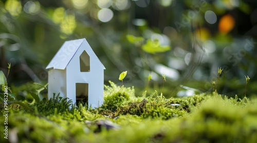 Eco-friendly white paper house on moss