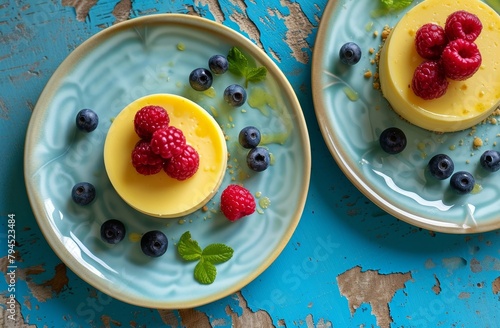 Delicious dessert with fresh berries and custard
