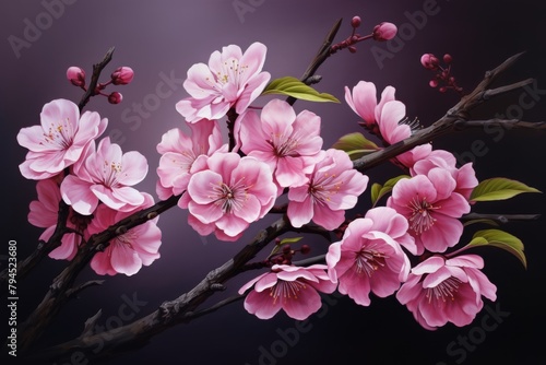 Blooming Cherry Blossoms on Dark Background
