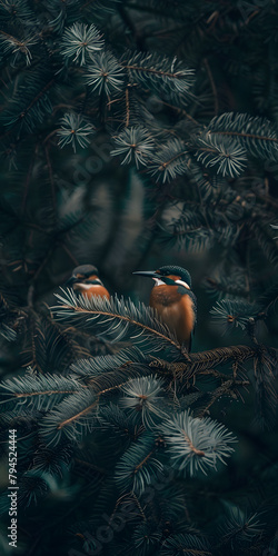 Pássaros coloridos no galho da árvore photo