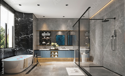 3d render of luxury bathroom with bath tub 