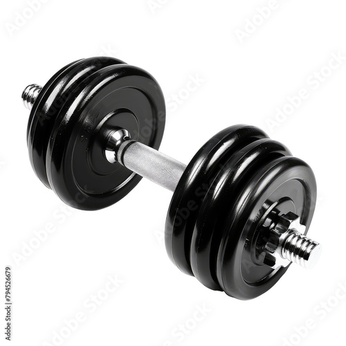 A sleek 20kg metal dumbbell with black disks featured in isolation against a transparent background