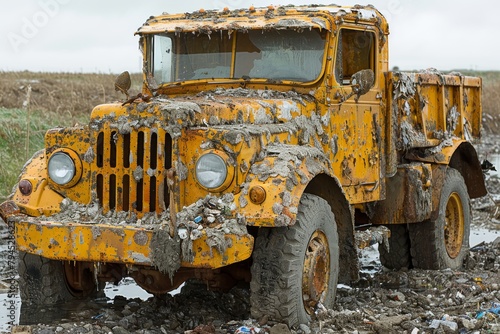Old Yellow Truck in Muddy Field